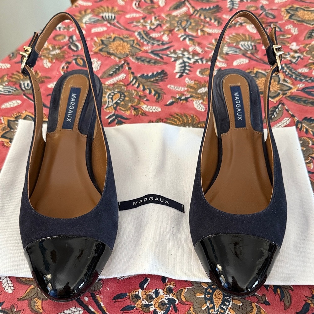 Margaux Navy and Black Patent Slingback Heels